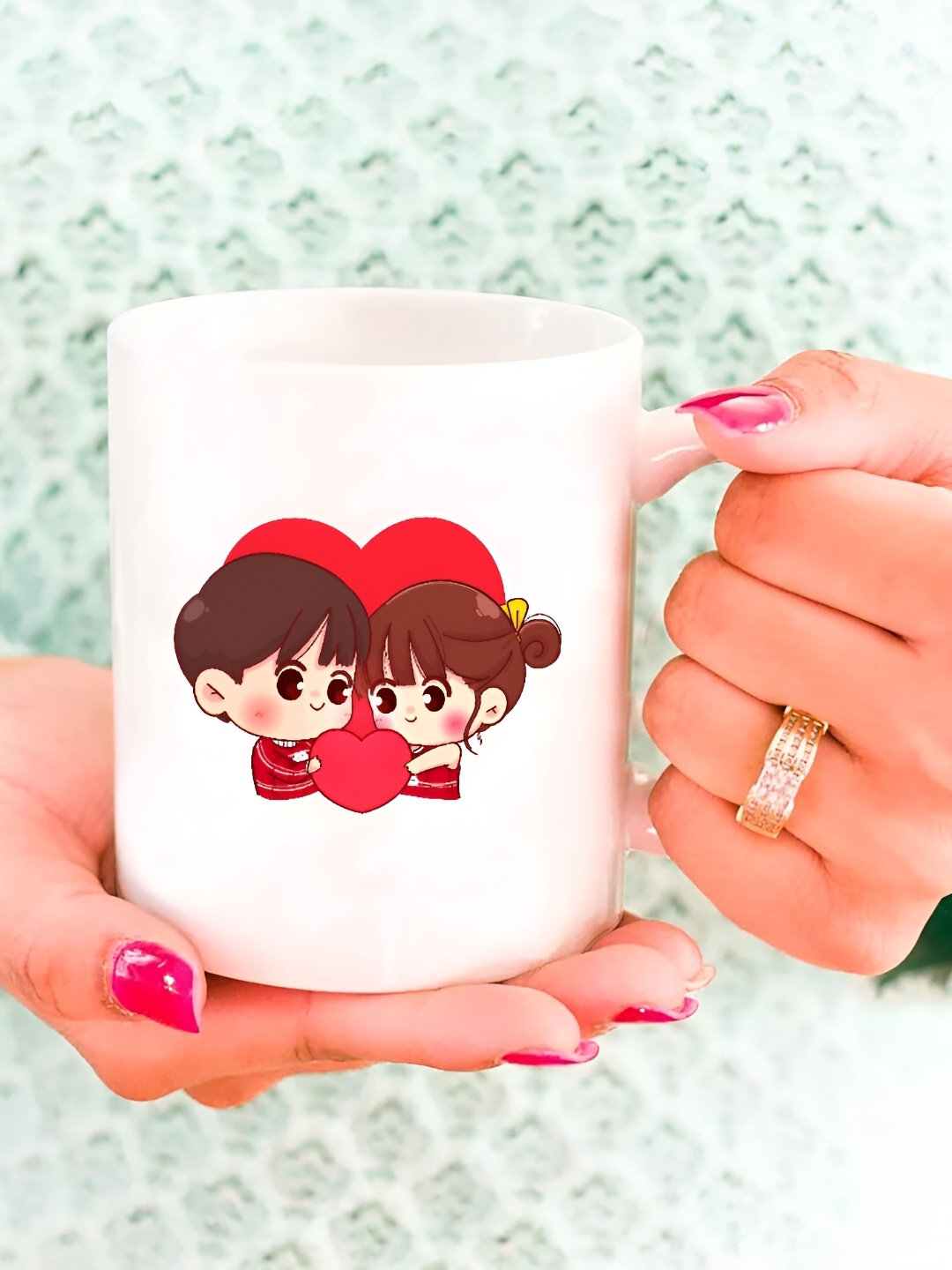The Decor Lane White & Red Printed Graphic Printed Ceramic Glossy Mugs 325 ml