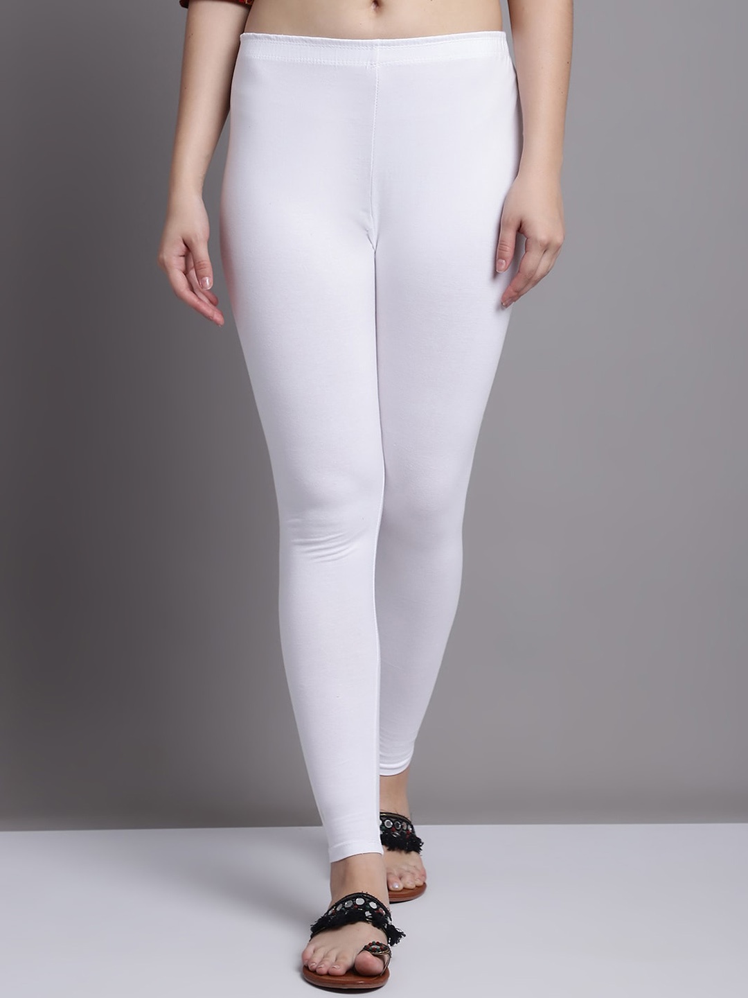 

GRACIT Cotton Lycra Ankle Length Leggings, White