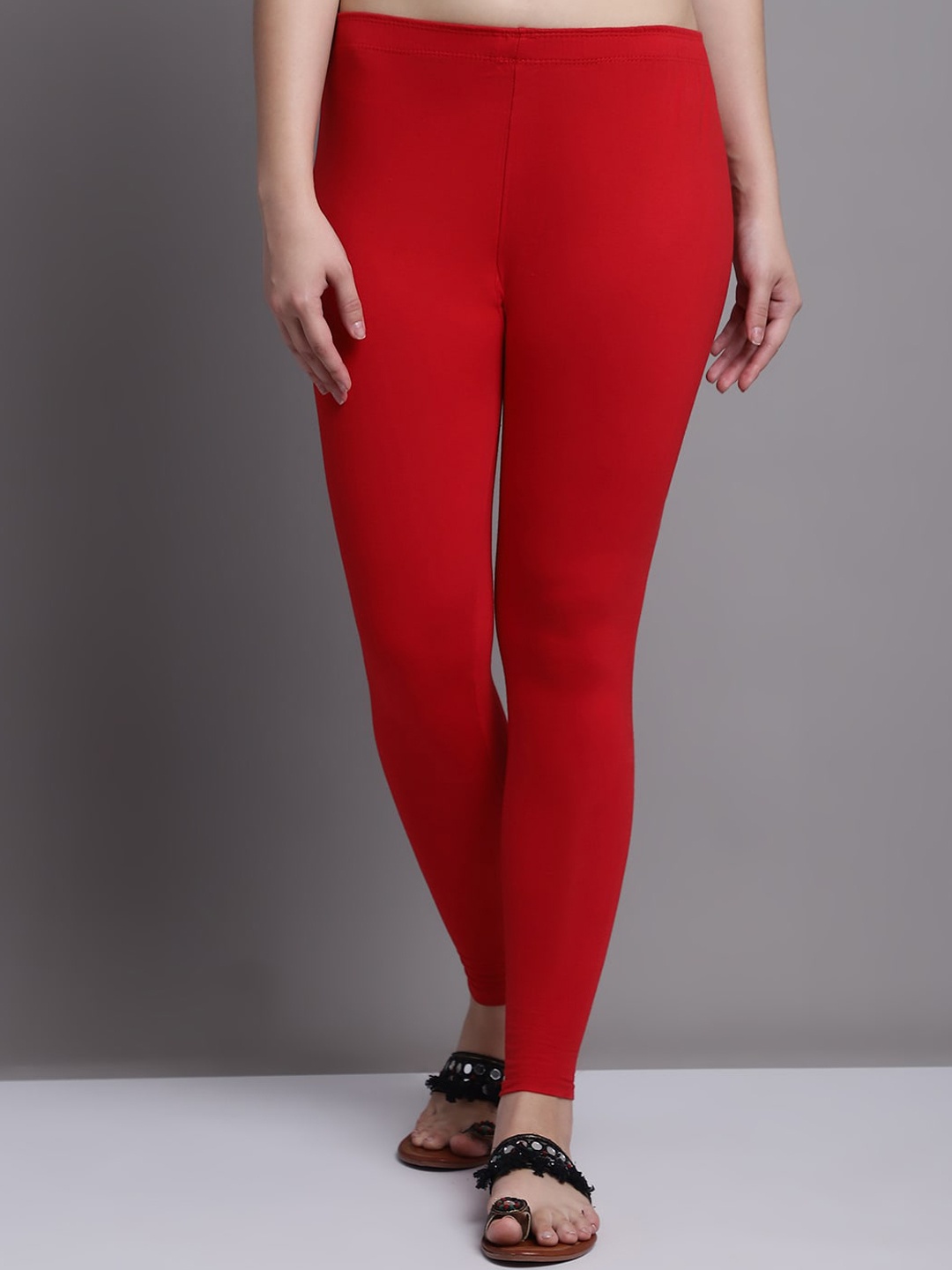 

GRACIT Cotton Lycra Ankle Length Leggings, Red