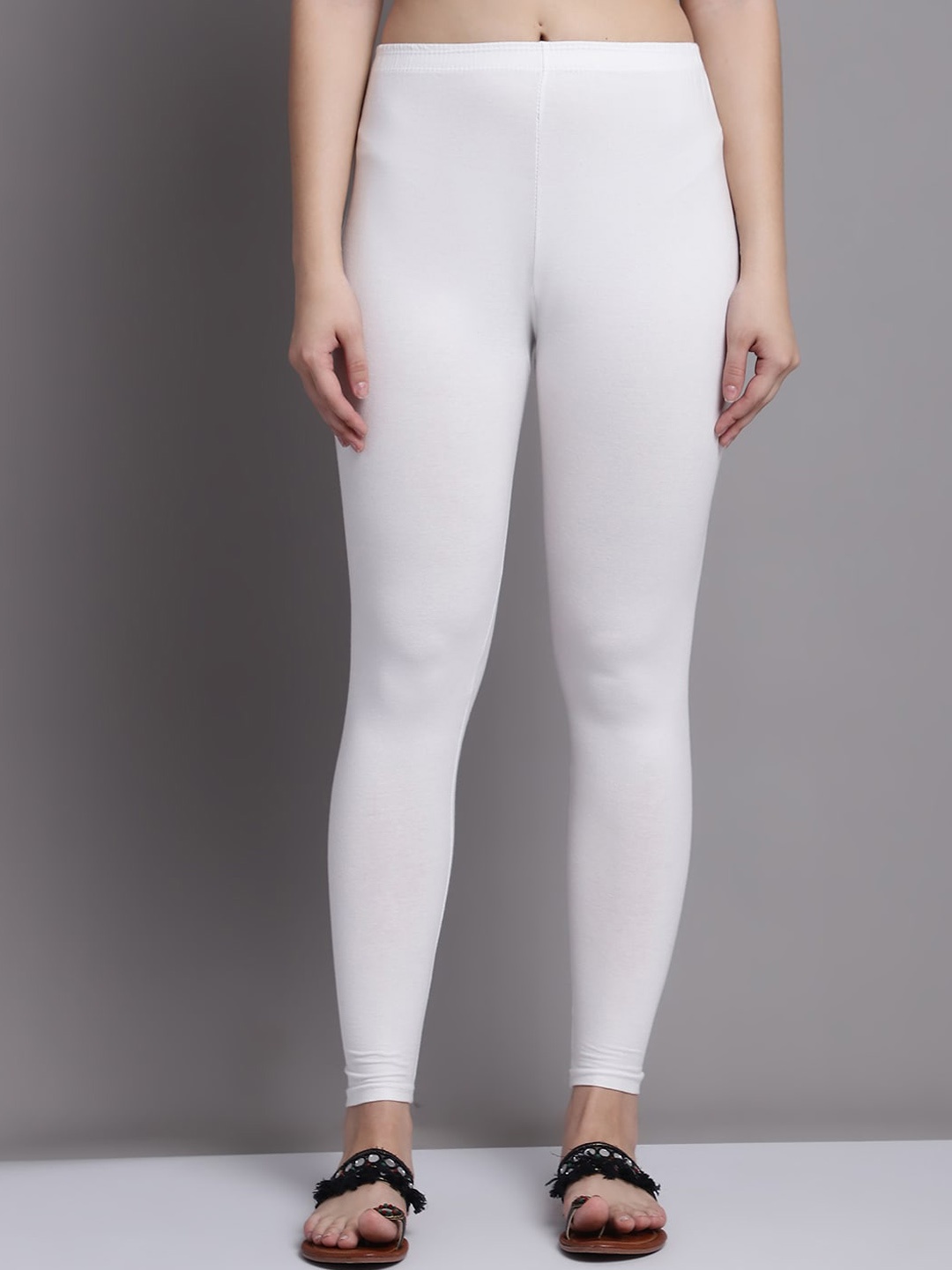 

GRACIT Cotton Lycra Ankle Length Leggings, Off white