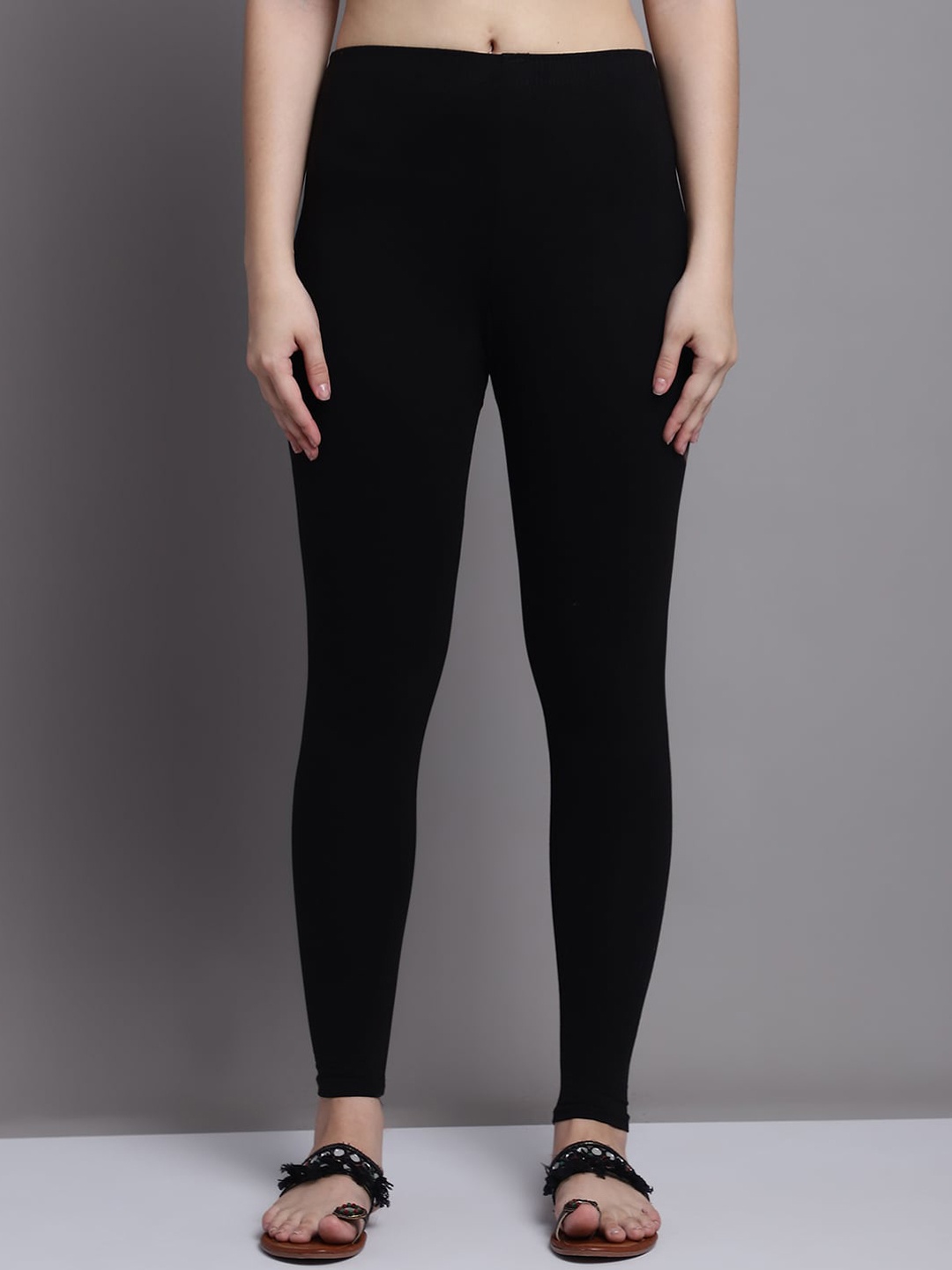 

GRACIT Cotton Lycra Ankle length leggings, Black