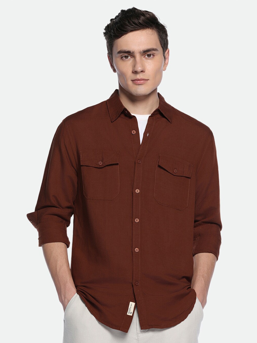 

Dennis Lingo Rust Spread Collar Regular Fit Casual Shirt