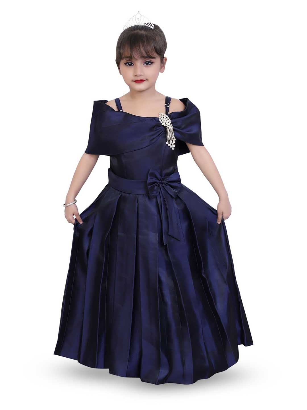 

BAESD Girls Shoulder Straps Bow Satin Fit & Flare Dress, Blue