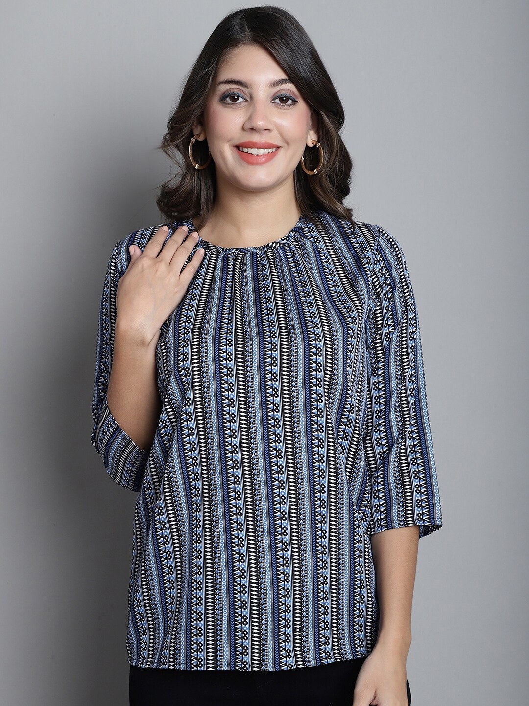 

Dressitude Geometric Printed Crepe Top, Blue