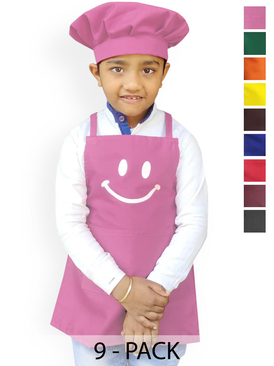 

SWITCHON Pink & White 9 Pcs Printed Waterproof Kitchen Apron with Cap