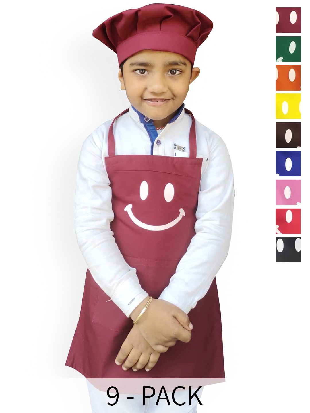 

SWITCHON Maroon & White 9 Pcs Printed Waterproof Kitchen Apron with Cap