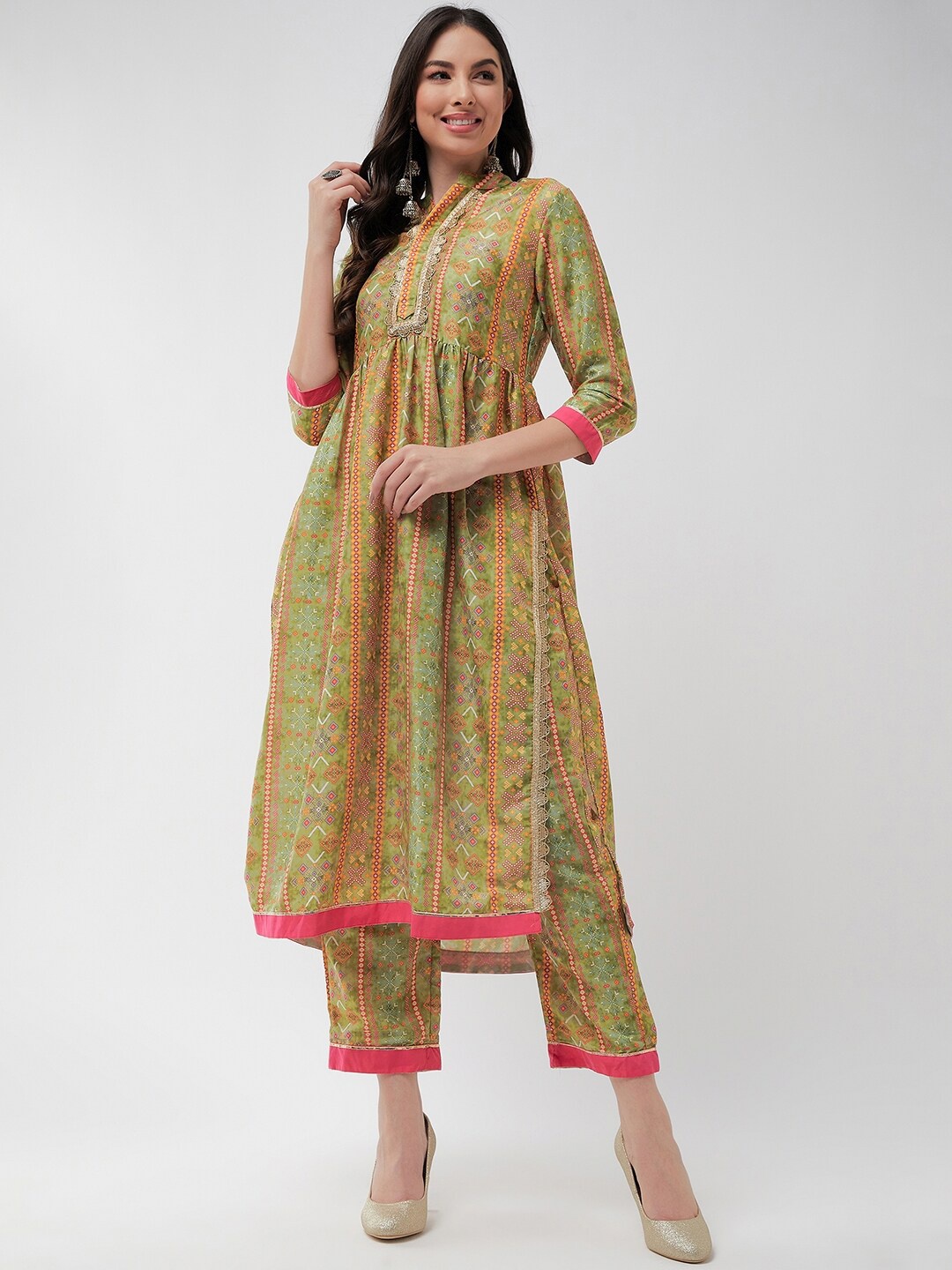 

Pannkh Floral Printed Kurta, Green