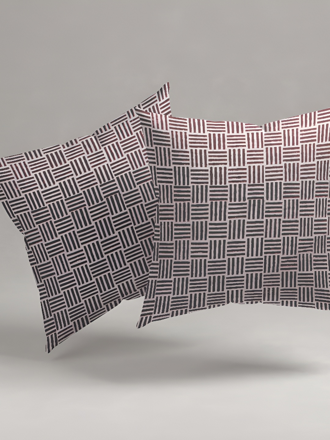 

Aura Peach-Coloured & Maroon 2 Pieces Geometric Square Cushion Covers