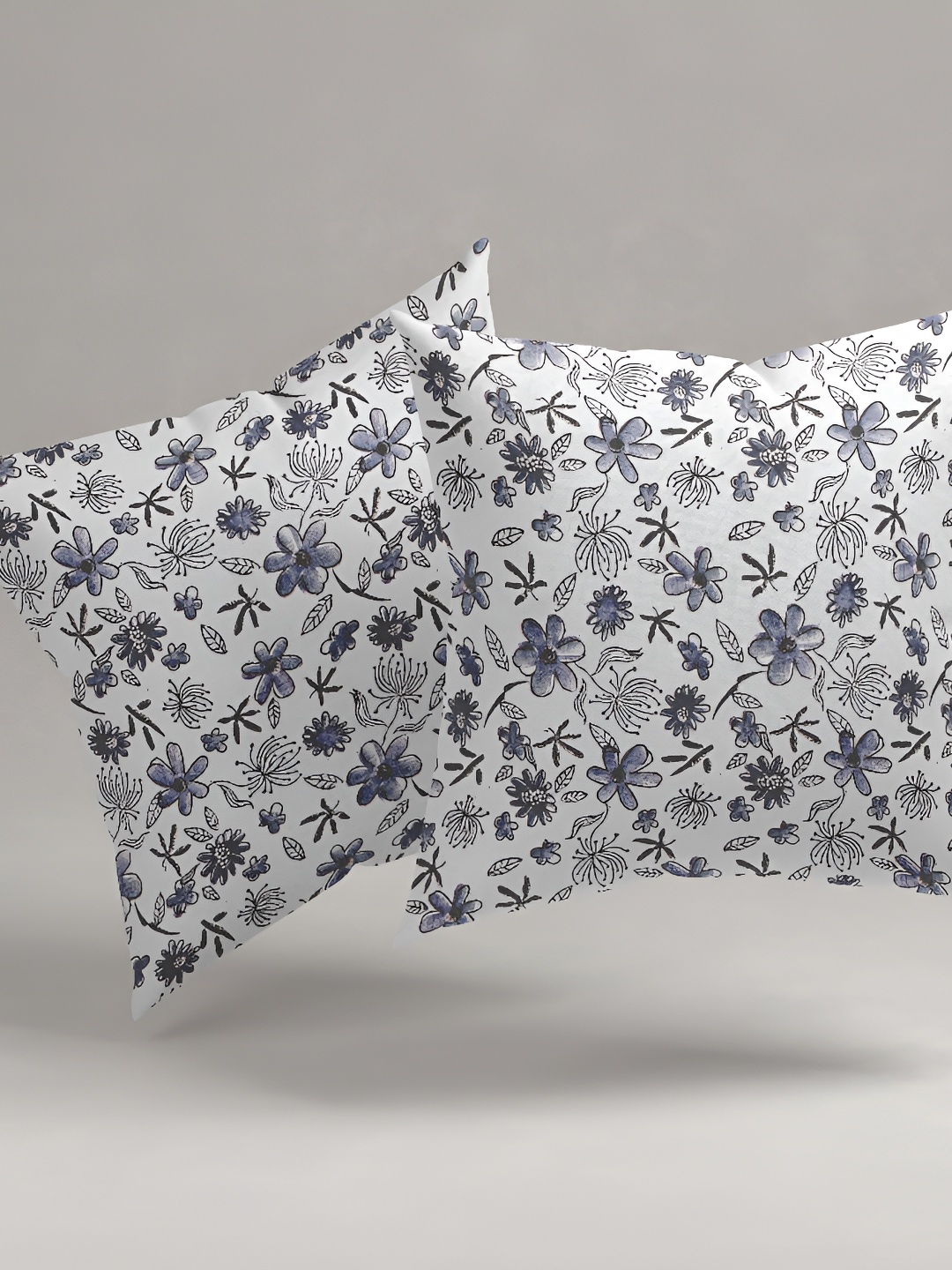 

Aura Purple & White 2 Pieces Floral Square Cushion Covers