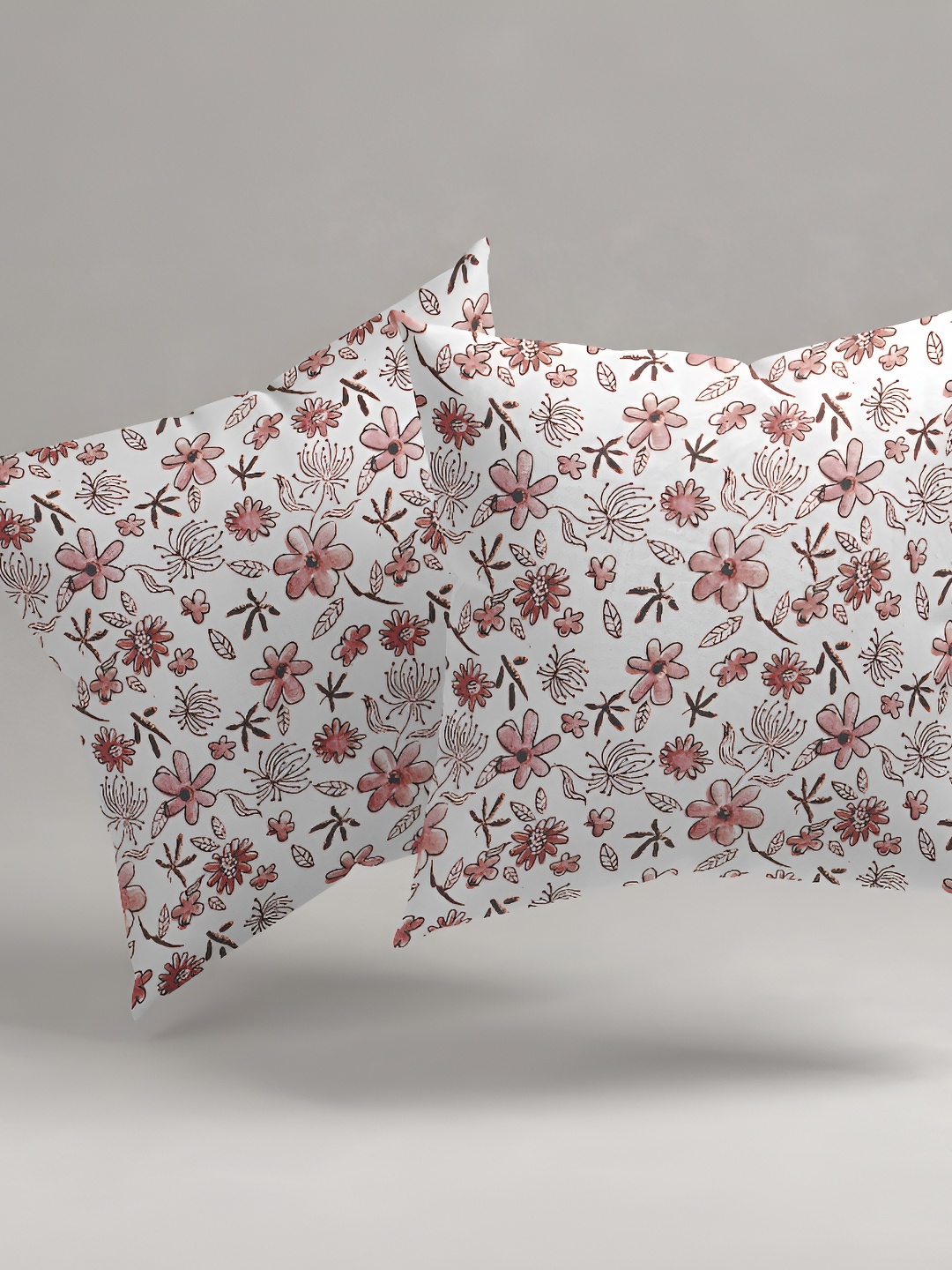 

Aura Red & White 2 Pieces Floral Printed Square Cushion Covers