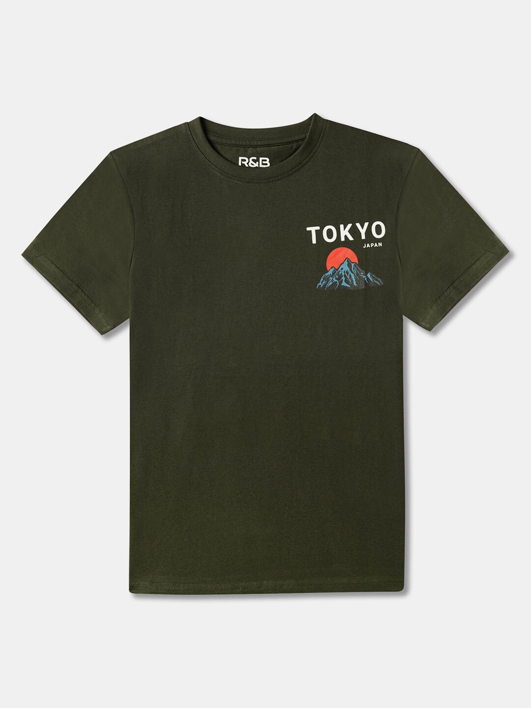 

R&B Boys Round Neck Cotton T-shirt, Olive