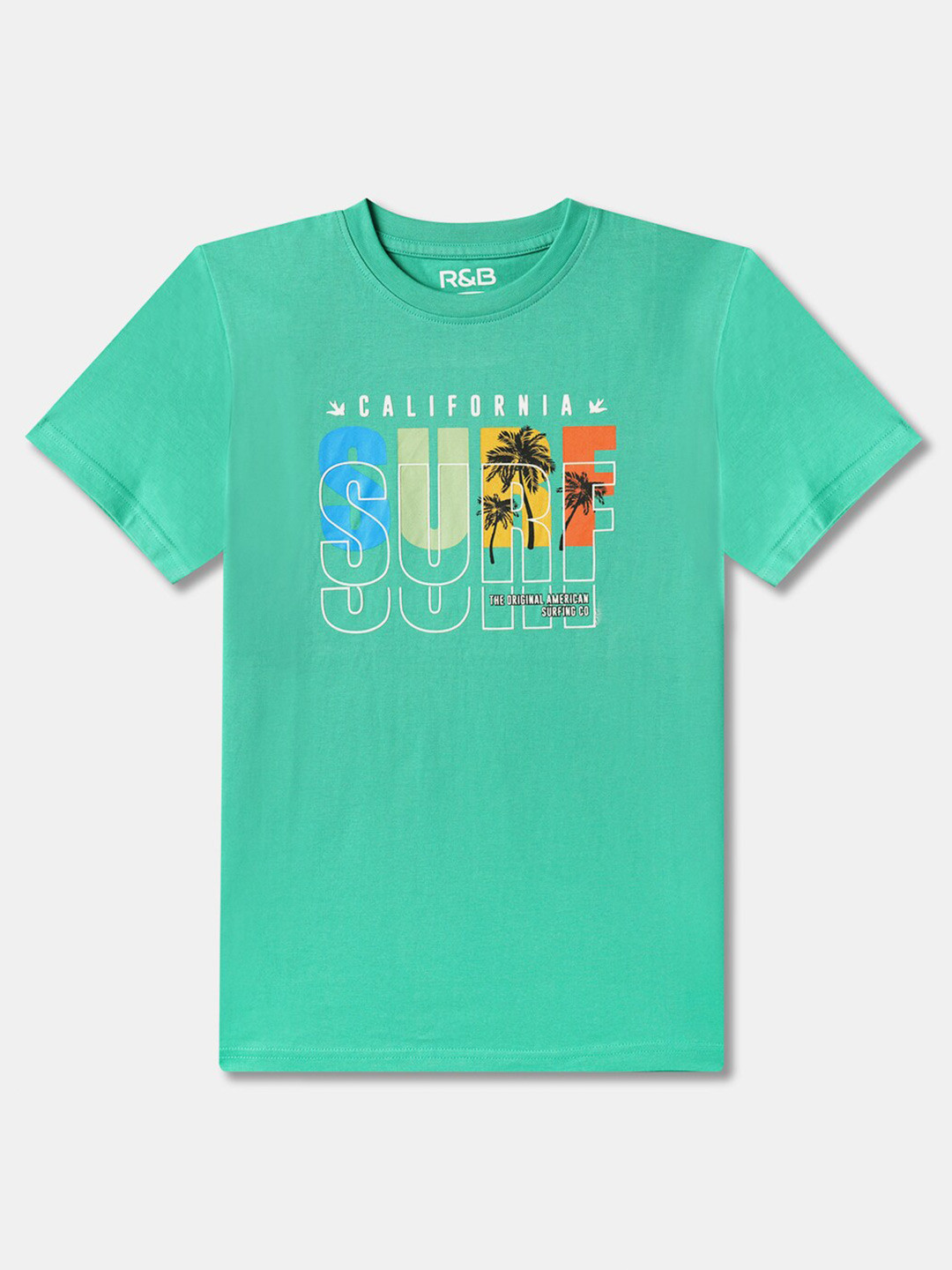 

R&B Boys Typography Printed Relaxed Fit Cotton T-shirt, Green