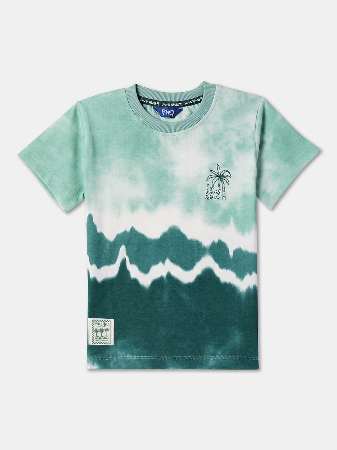 

R&B Boys Tie and Dye Dyed Round Neck Cotton T-shirt, Green