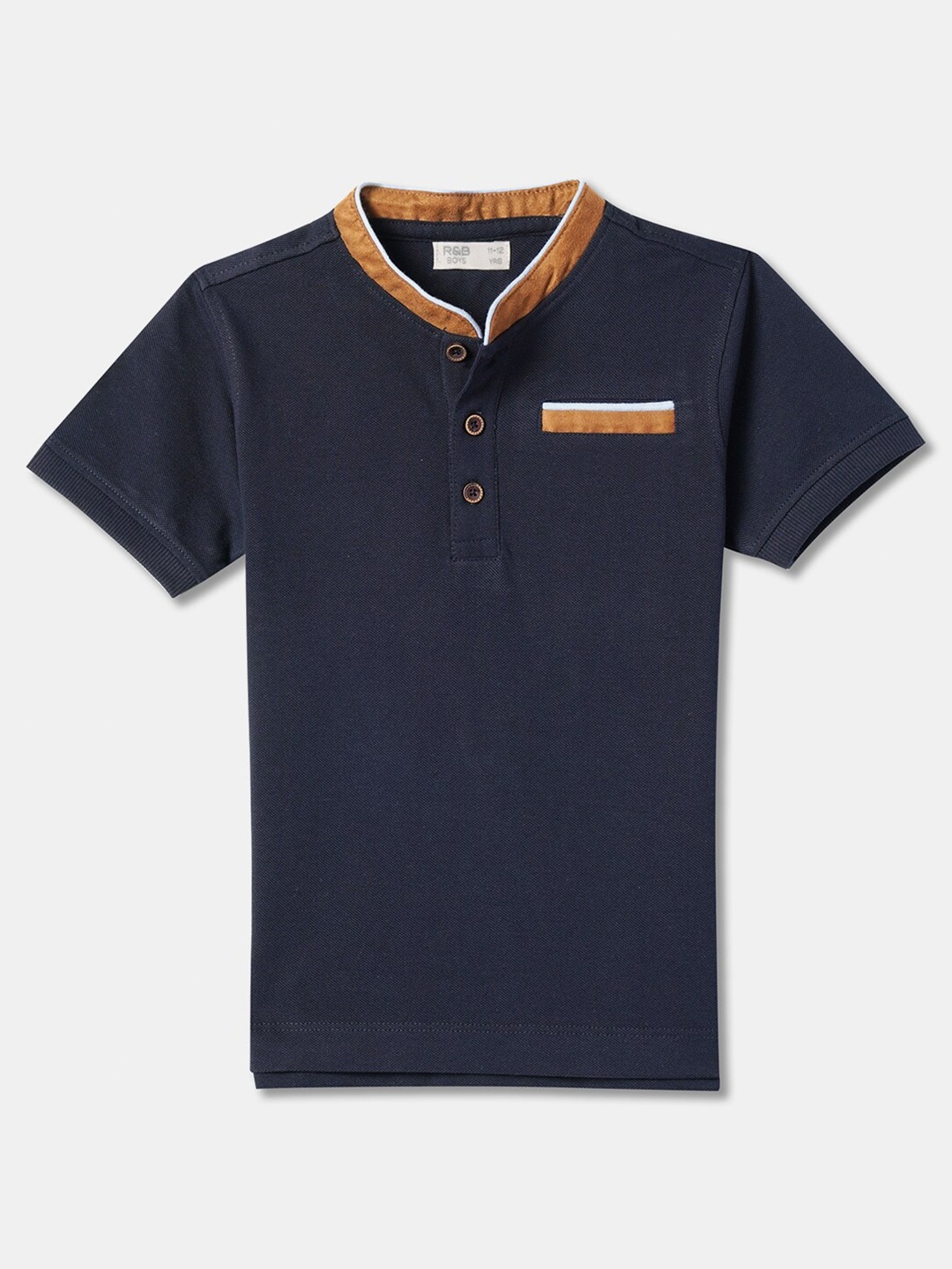 

R&B Boys Henley Neck Cotton Pocket T-shirt, Blue