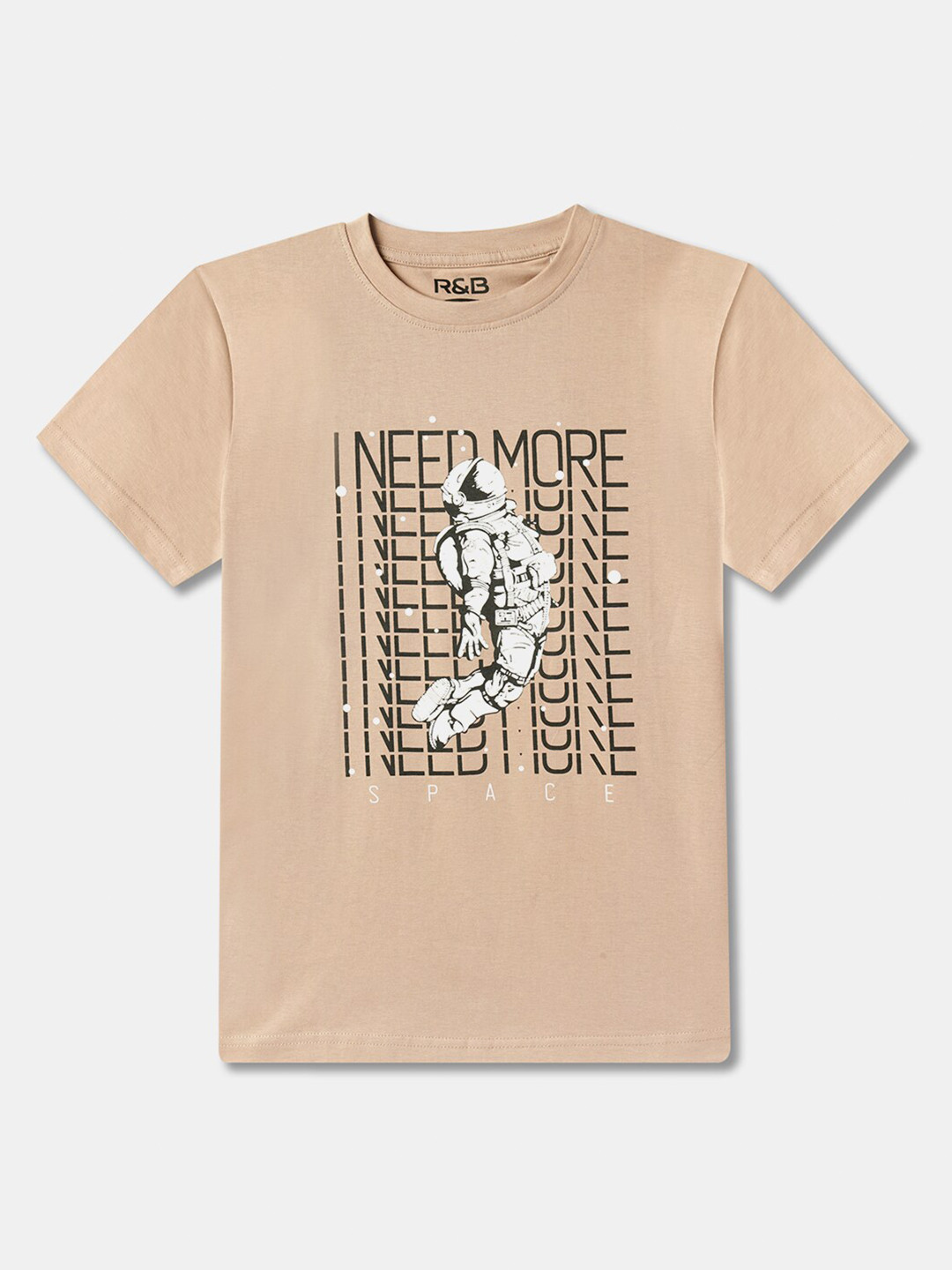 

R&B Boys Typography Printed Round Neck Applique Cotton T-shirt, Brown