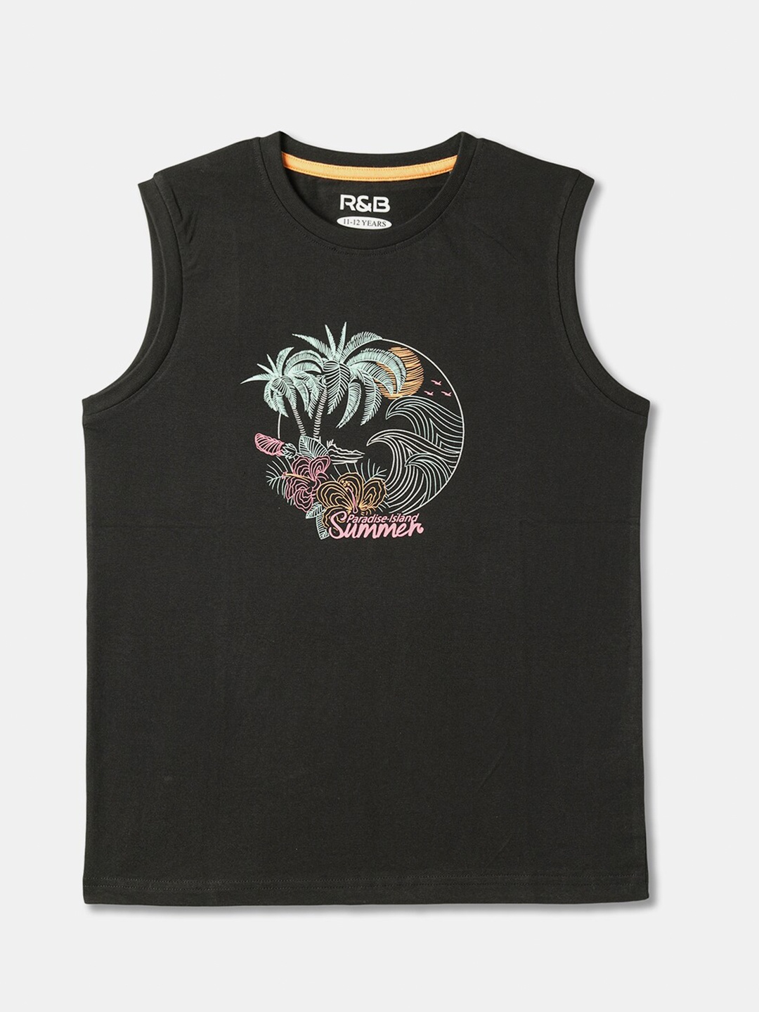 

R&B Boys Round Neck Graphic Printed Cotton T-shirt, Black