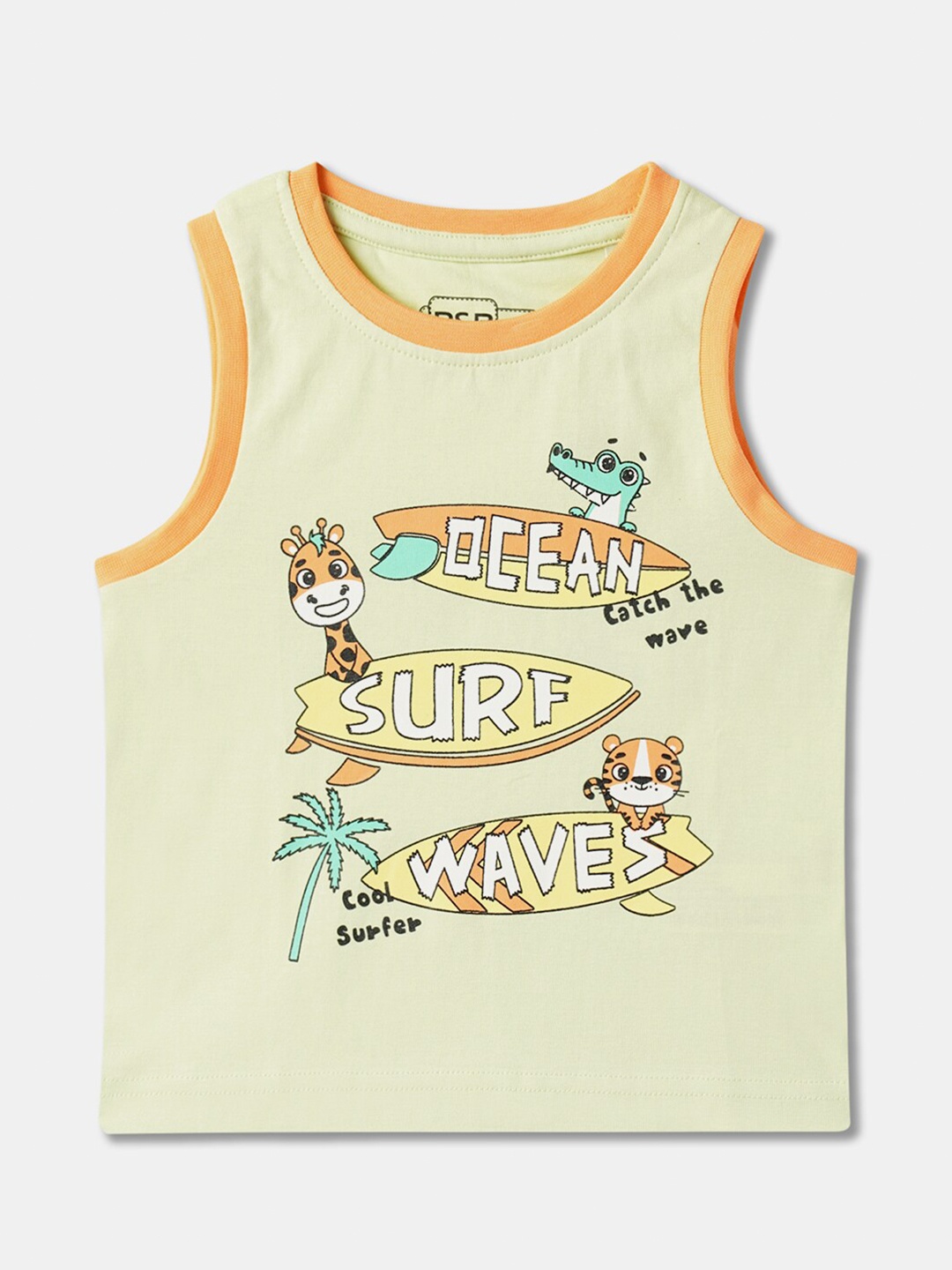 

R&B Boys Printed Round Neck Cotton T-shirt, Yellow