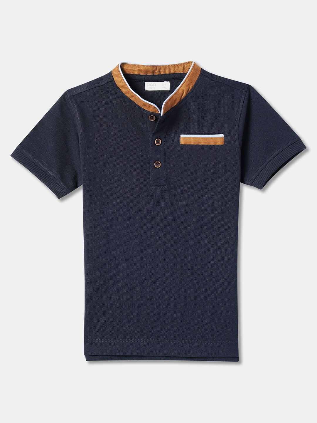 

R&B Boys Henley Neck Cotton Pocket T-shirt, Blue