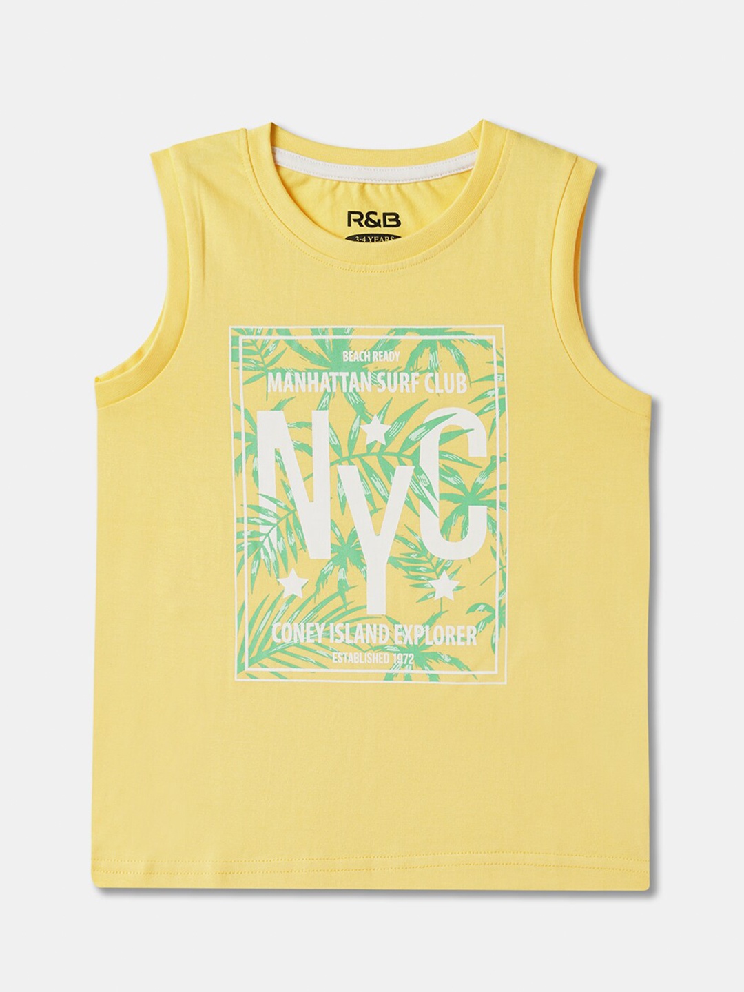 

R&B Boys Printed Round Neck Cotton T-shirt, Yellow