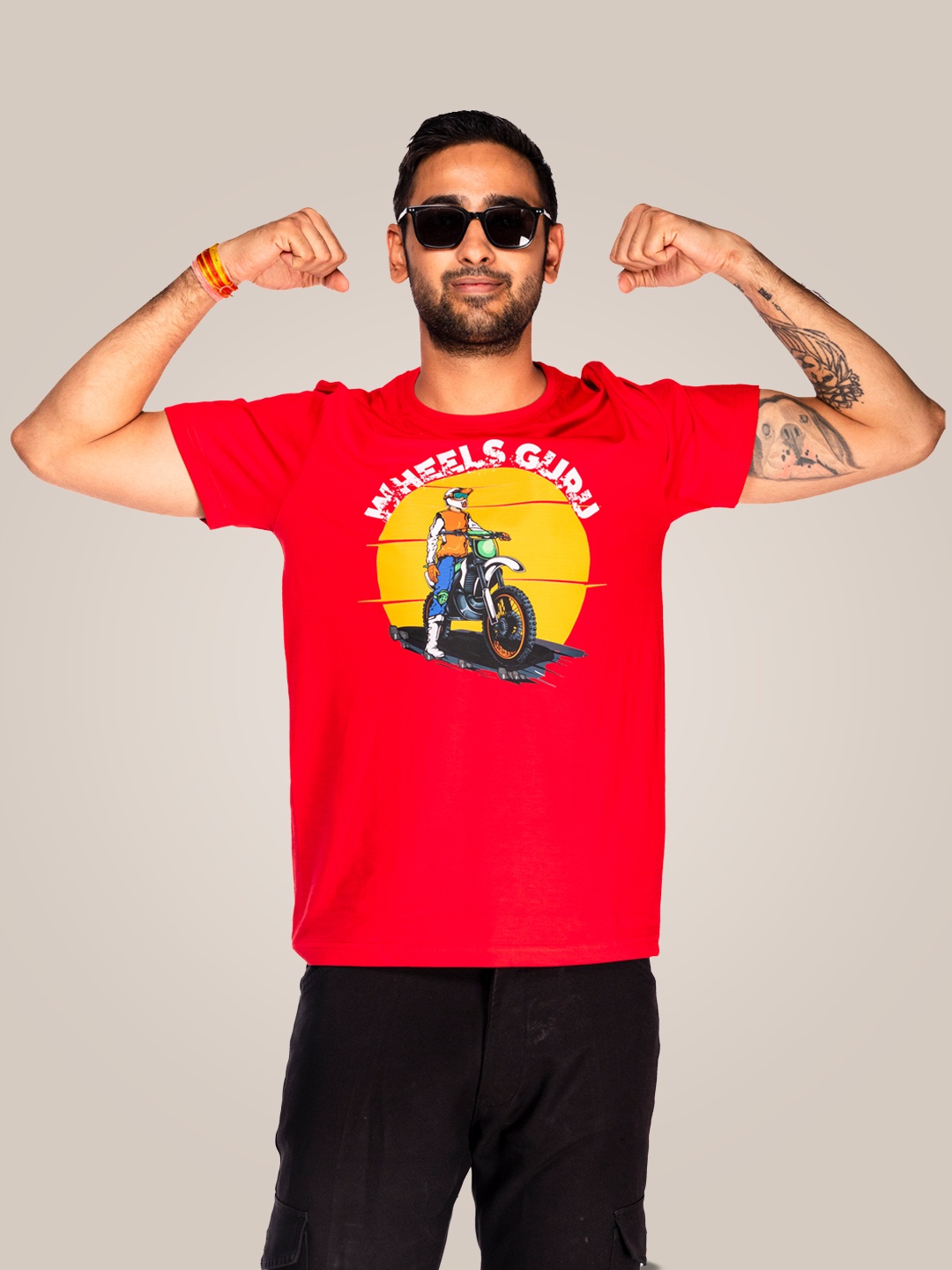

WANDERLOOMS Typography Printed Short Sleeves Round Neck Cotton T-shirt, Red