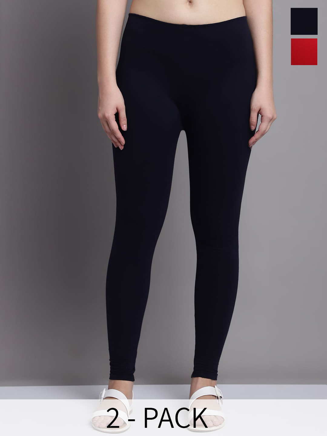 

GRACIT Pack Of 2 Cotton Lycra Ankle Length Leggings, Red