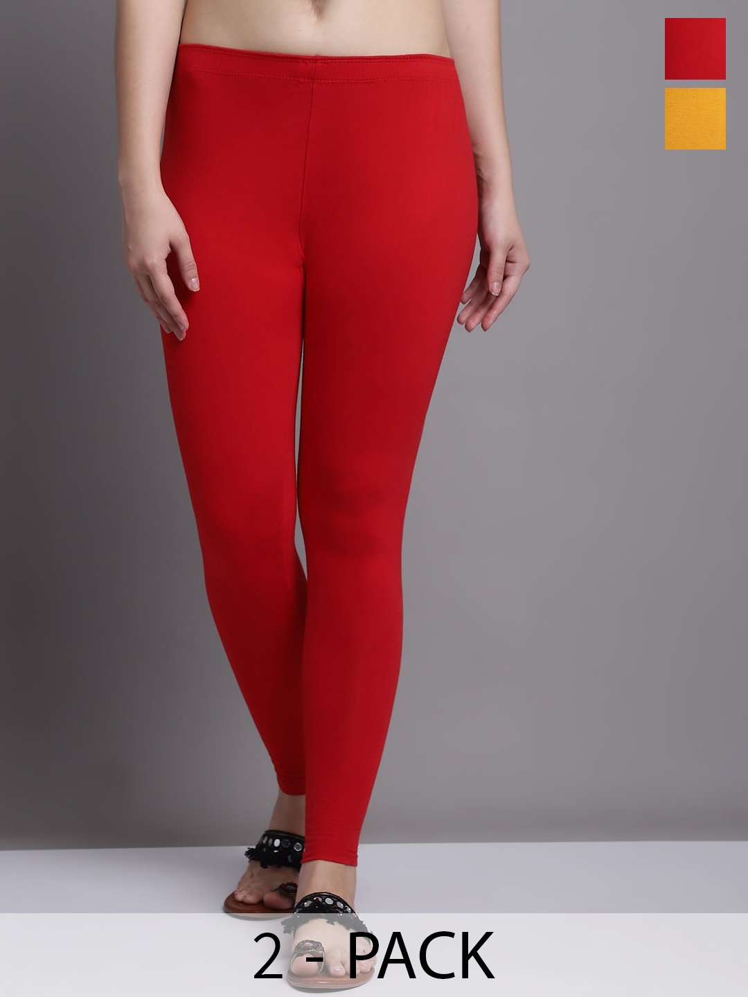 

GRACIT Pack Of 2 Cotton Lycra Ankle Length Leggings, Red