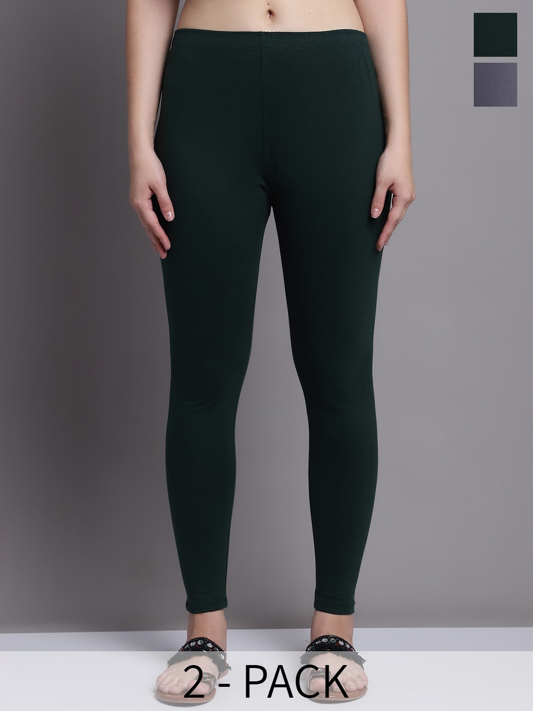 

GRACIT Pack Of 2 Ankle Length Leggings, Grey