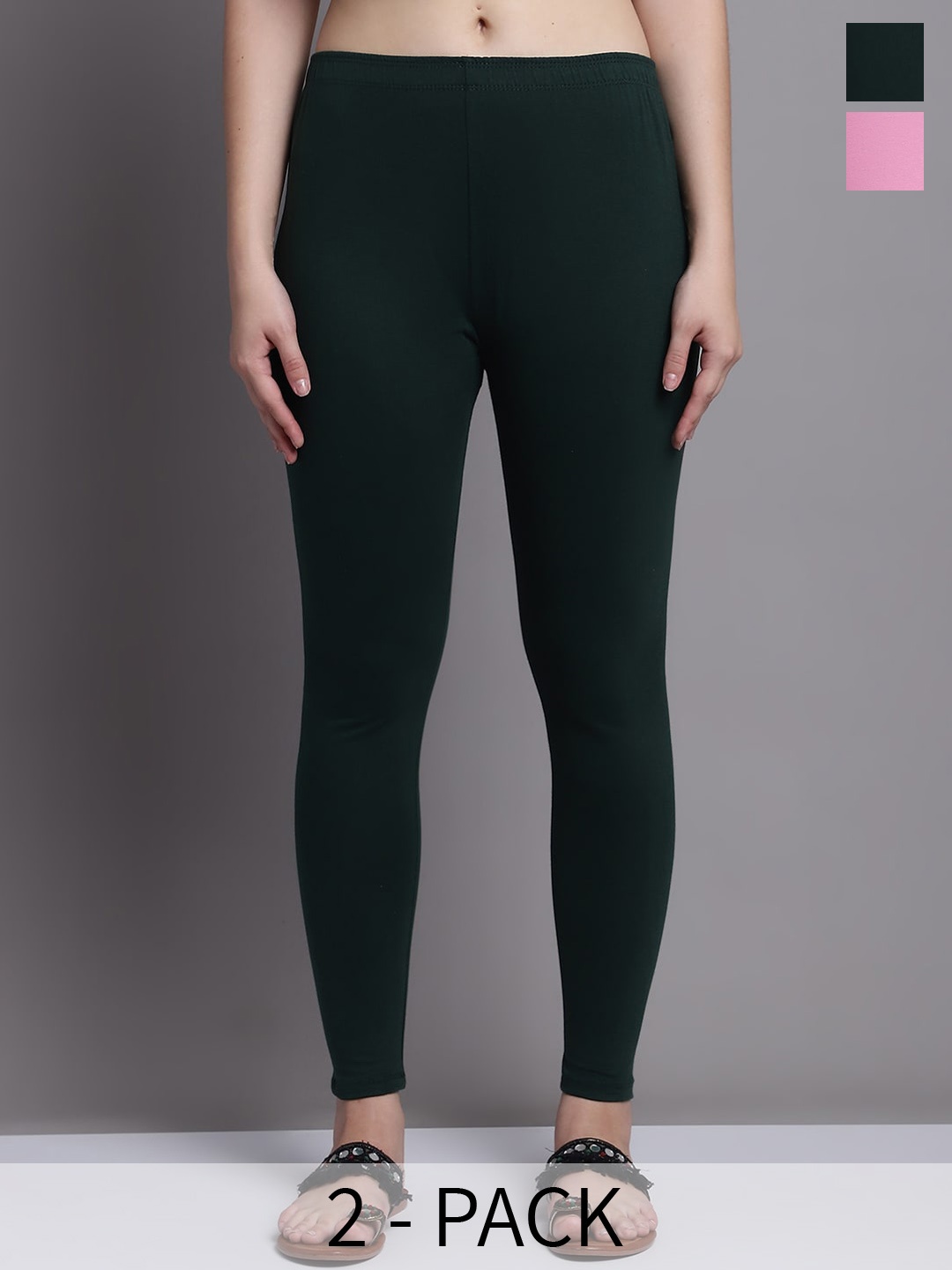 

GRACIT Pack Of 2 Ankle Length Leggings, Pink