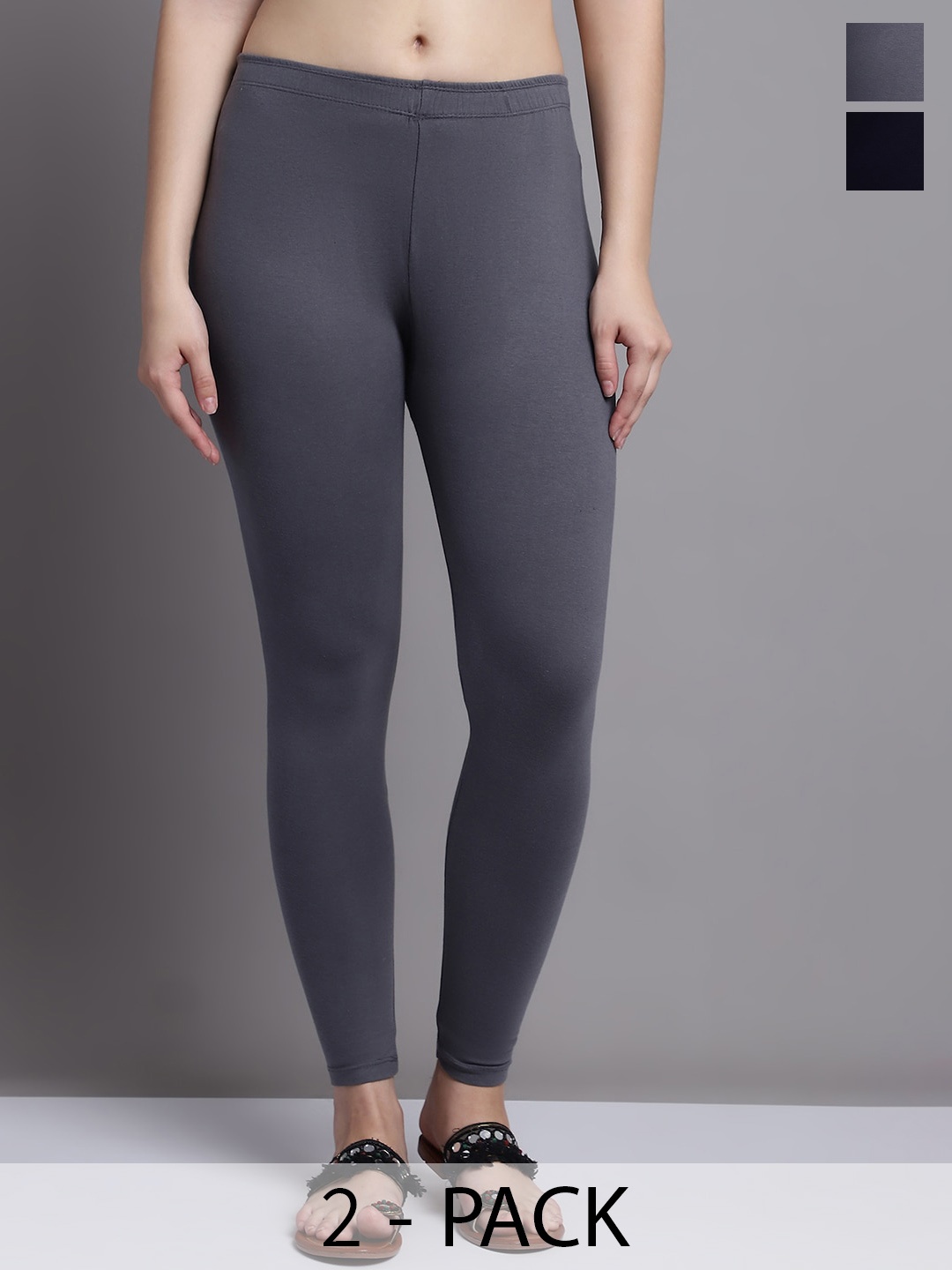 

GRACIT Pack Of 2 Ankle Length Leggings, Grey