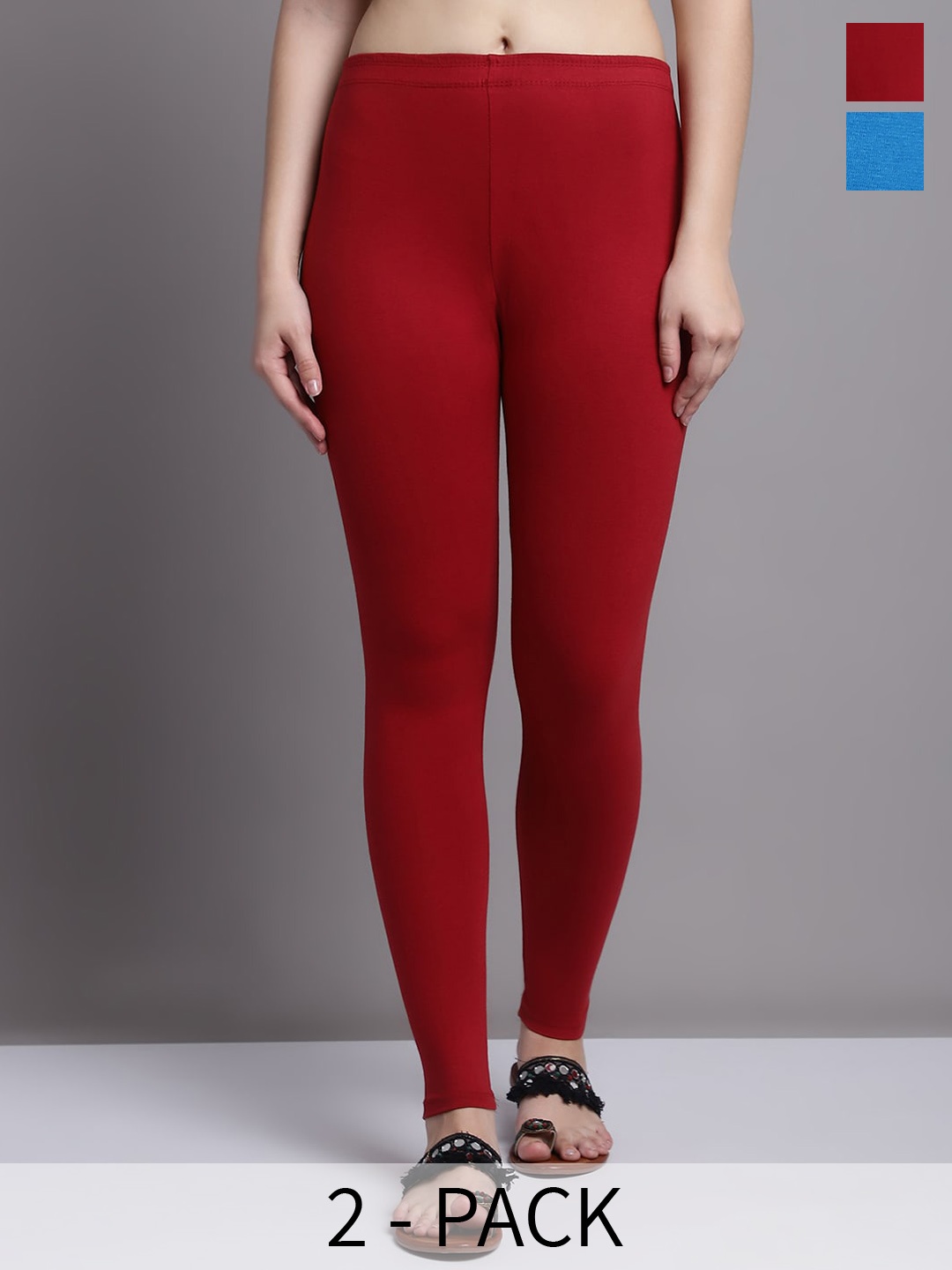 

GRACIT Pack Of 2 Ankle Length Leggings, Maroon