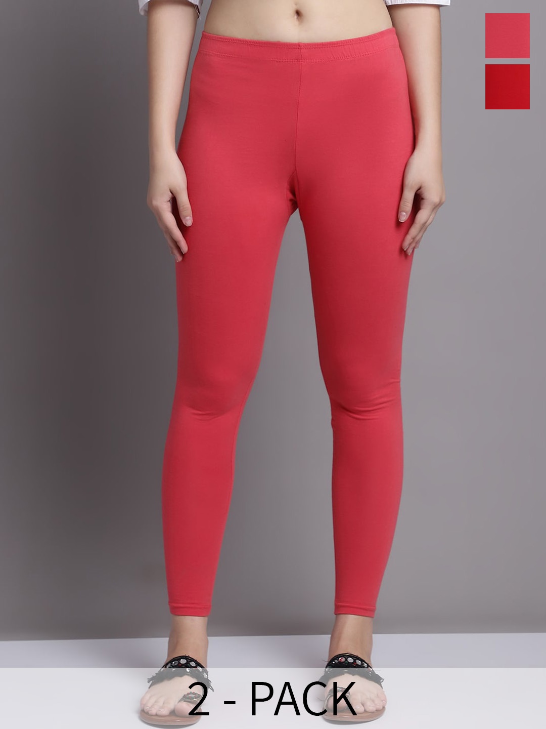 

GRACIT Pack Of 2 Ankle Length Leggings, Red
