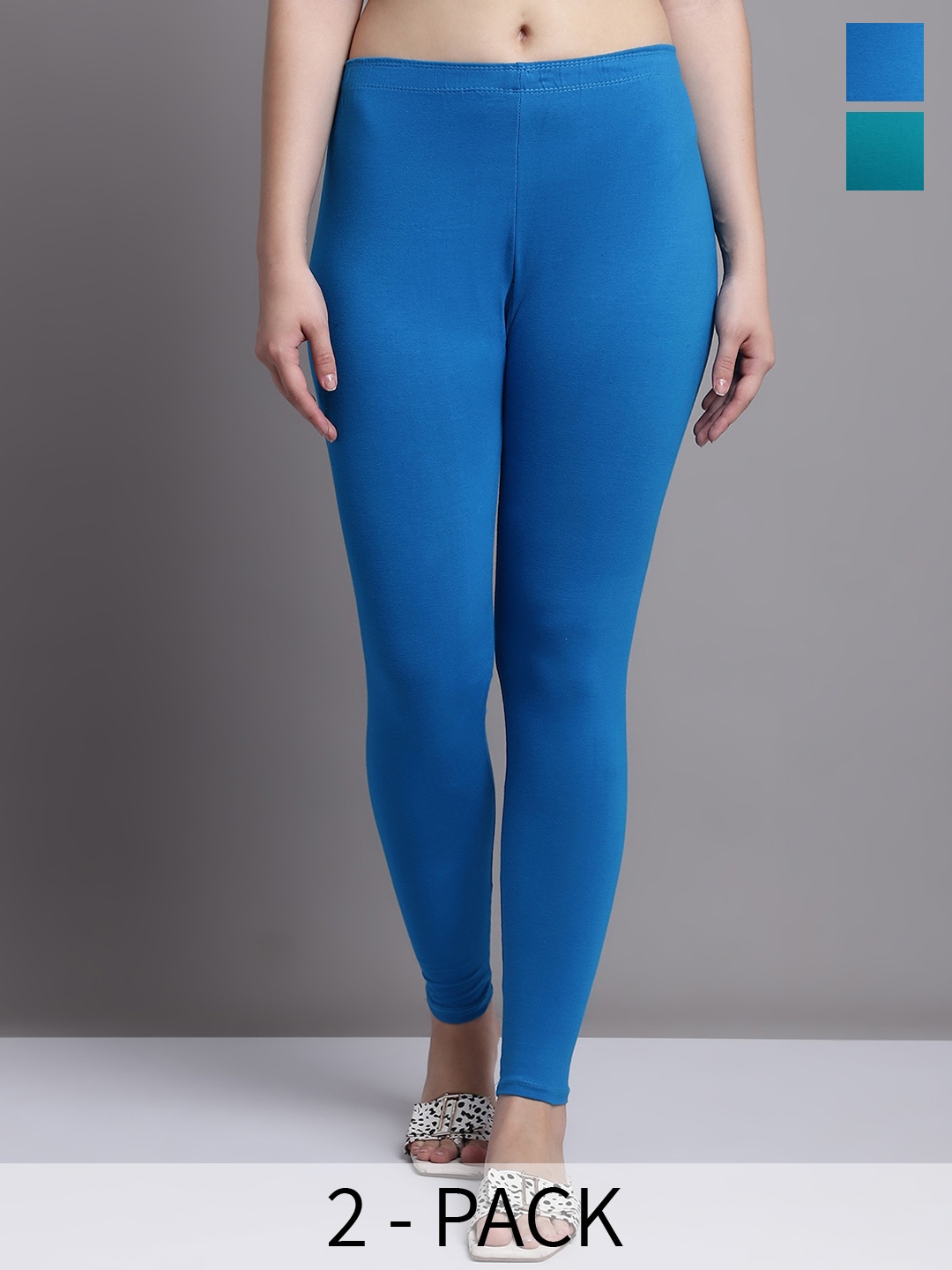 

GRACIT Pack Of 2 Ankle Length Leggings, Turquoise blue