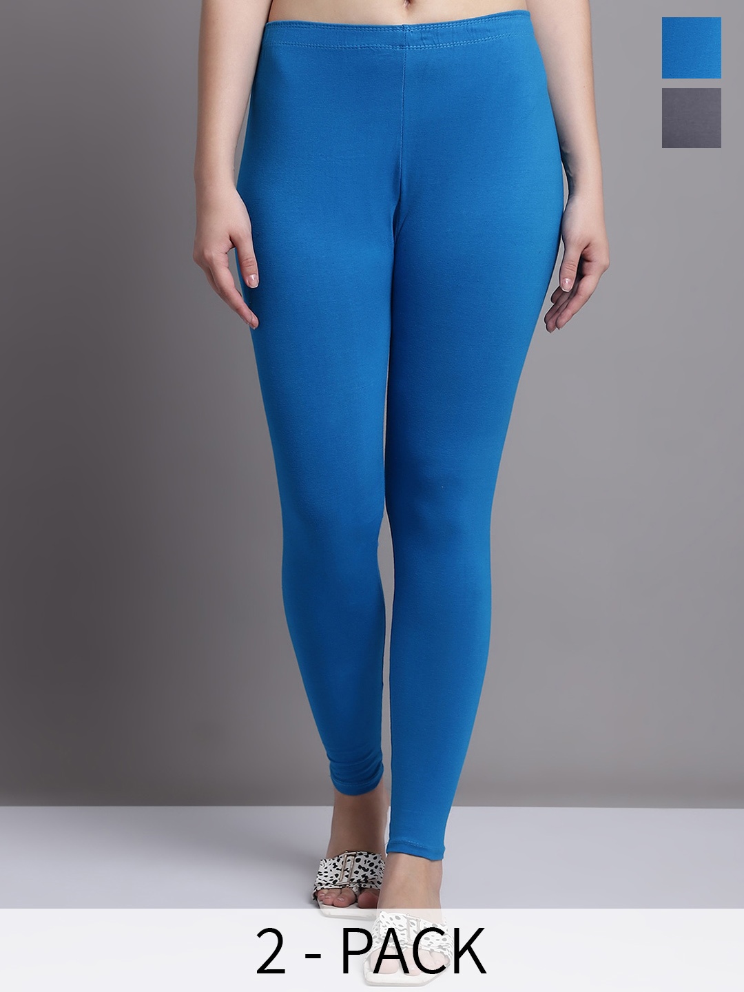 

GRACIT Pack Of 2 Ankle Length Leggings, Grey