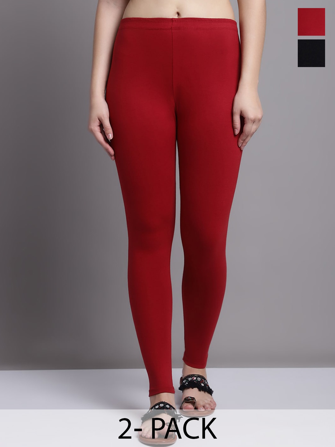 

GRACIT Pack Of 2 Ankle Length Leggings, Black