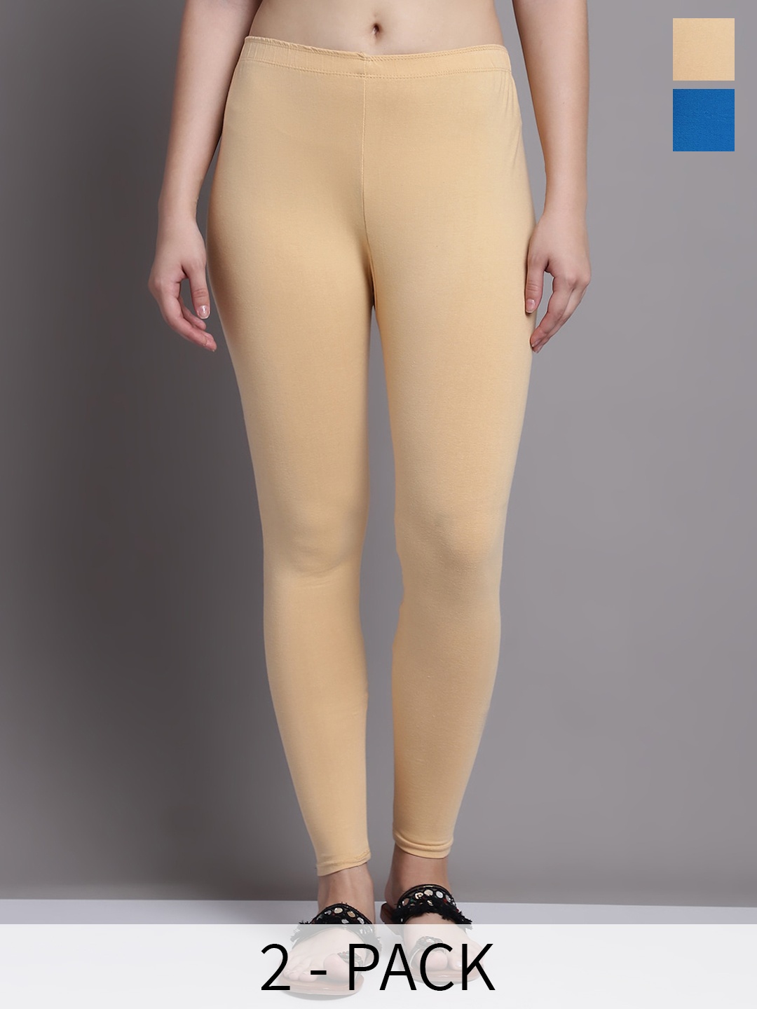 

GRACIT Pack Of 2 Ankle Length Leggings, Turquoise blue