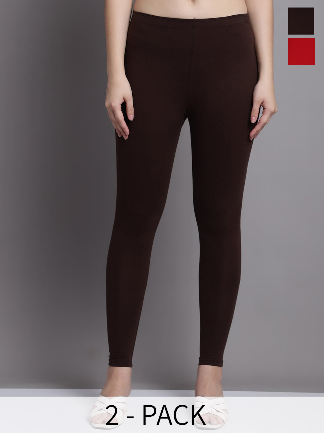 

GRACIT Pack Of 2 Ankle Length Leggings, Red