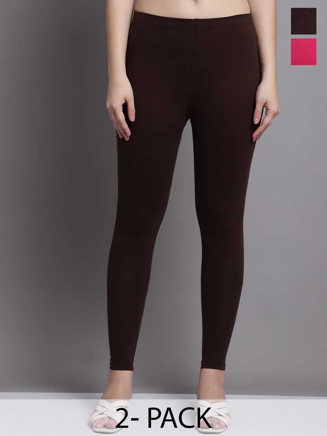 

GRACIT Pack Of 2 Ankle Length Leggings, Brown