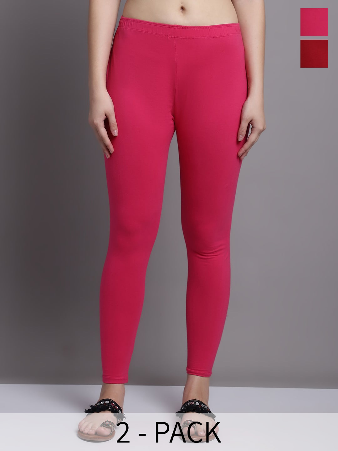 

GRACIT Pack Of 2 Ankle Length Leggings, Pink