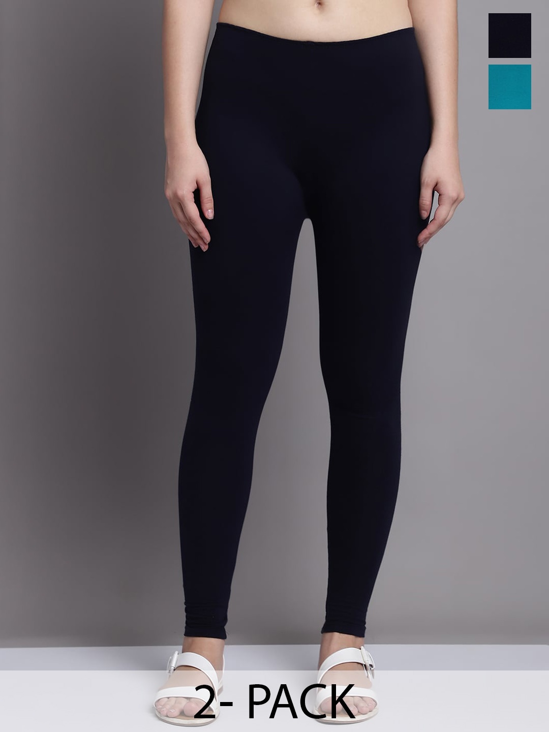 

GRACIT Pack Of 2 Ankle Length Leggings, Navy blue