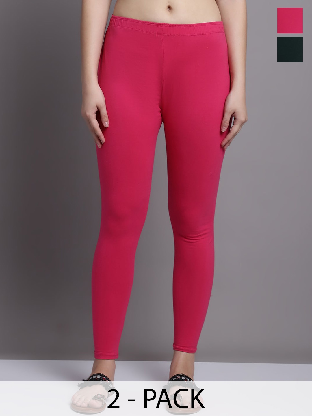 

GRACIT Pack Of 2 Ankle Length Leggings, Pink