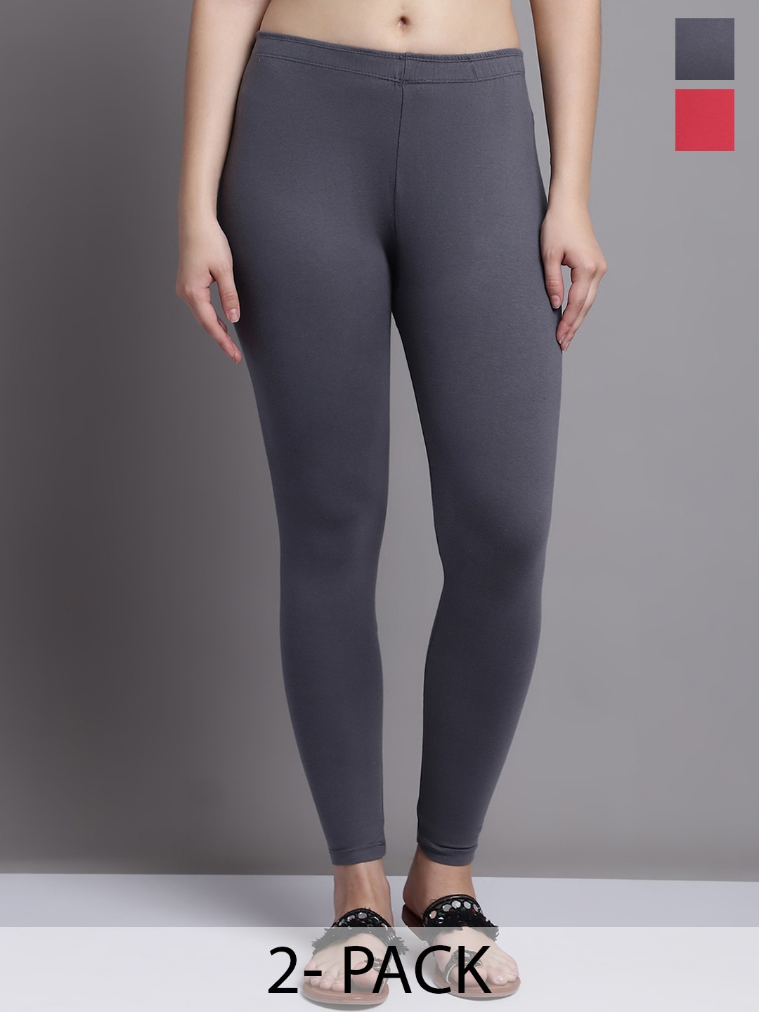 

GRACIT Pack Of 2 Ankle Length Leggings, Grey