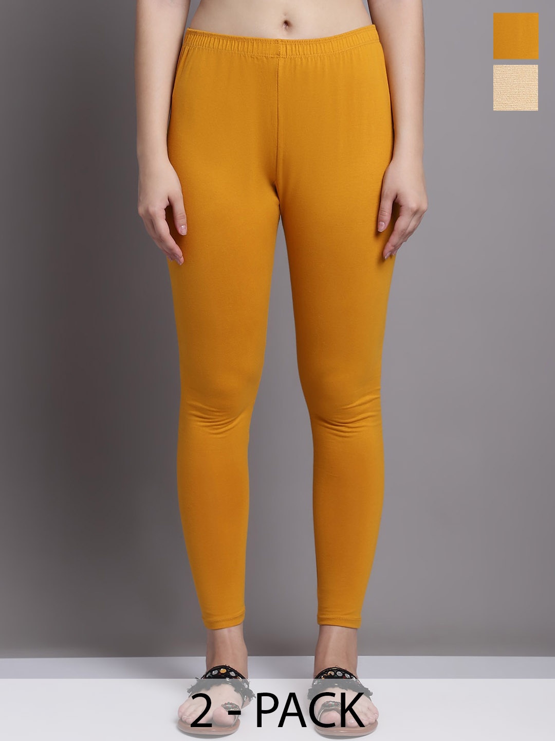 

GRACIT Pack Of 2 Ankle Length Leggings, Mustard