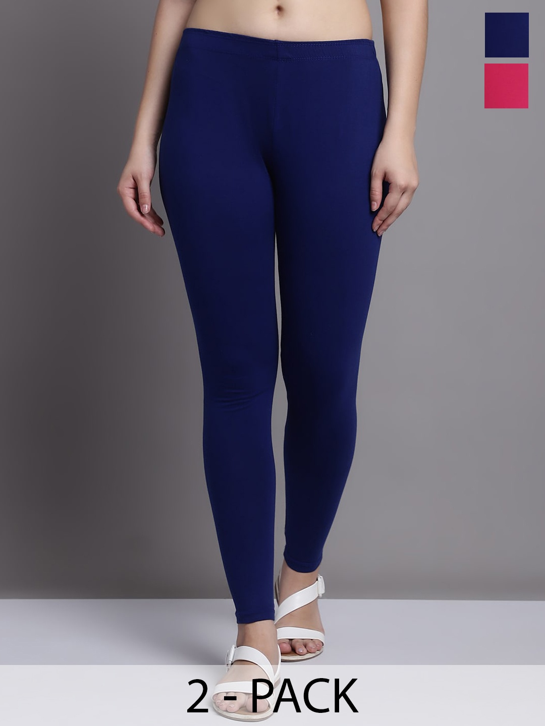 

GRACIT Pack Of 2 Ankle Length Leggings, Navy blue
