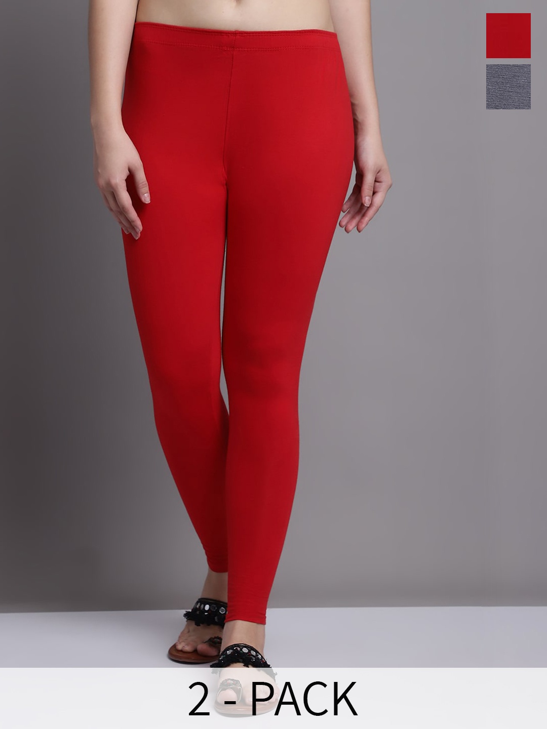 

GRACIT Pack Of 2 Ankle Length Leggings, Red