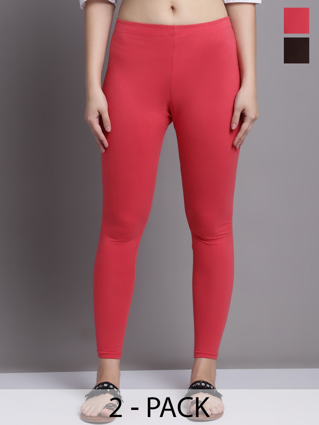 

GRACIT Pack Of 2 Ankle Length Leggings, Peach