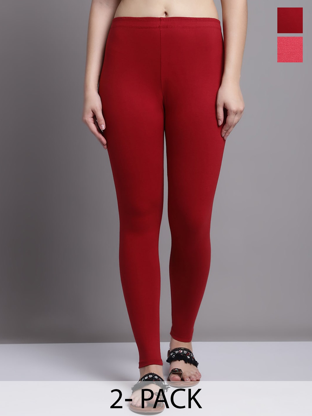 

GRACIT Pack Of 2 Ankle Length Leggings, Maroon