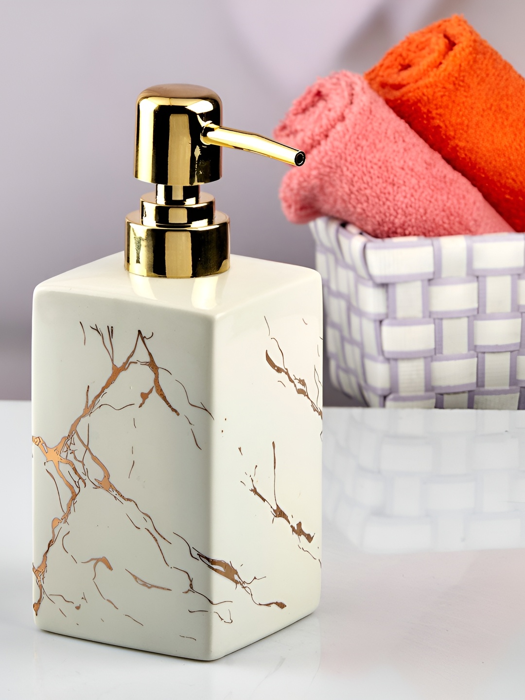 

Kookee White & Gold toned Abstract Ceramic Soap Dispenser