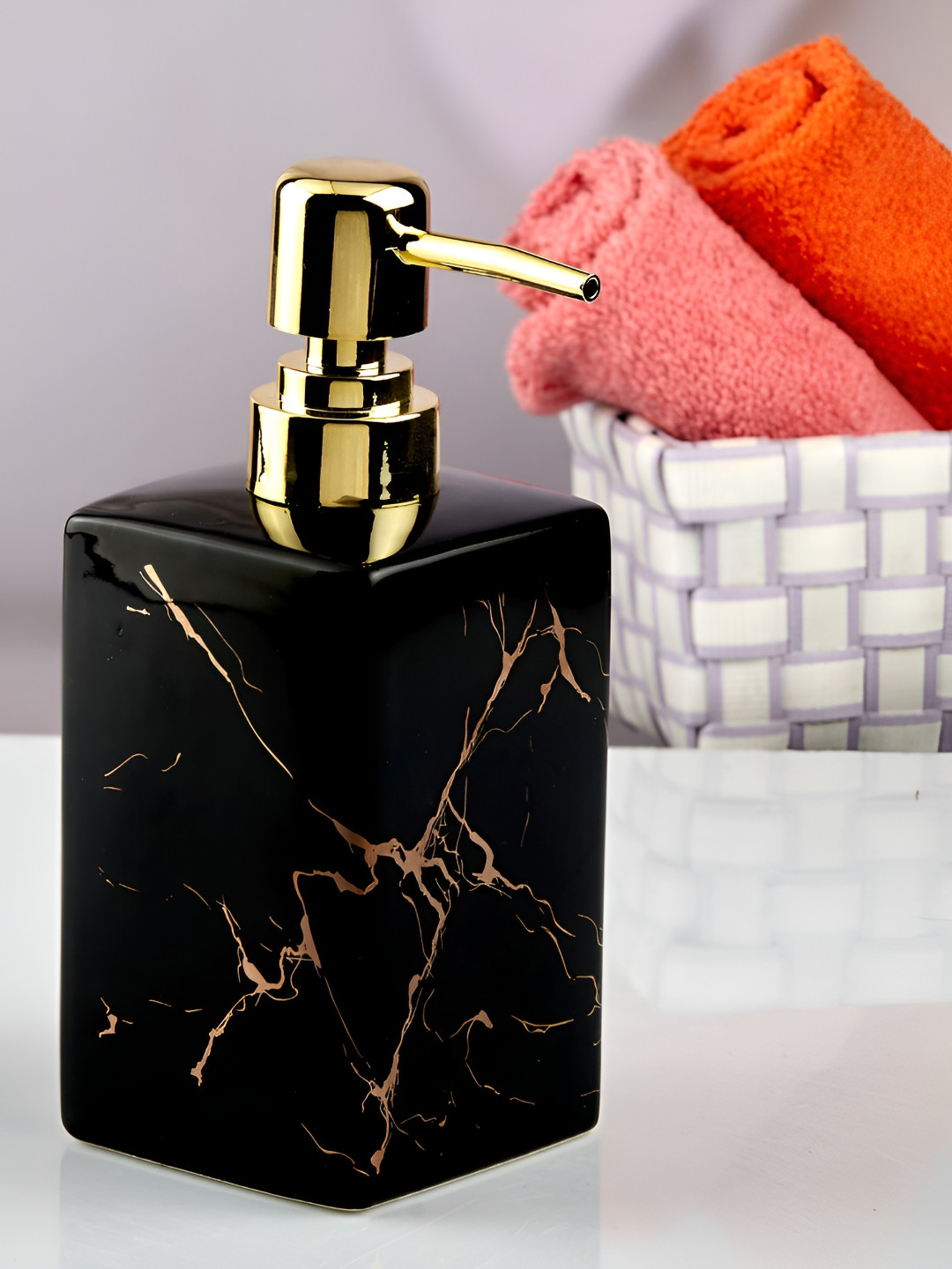 

Kookee Black & Gold toned Abstract Ceramic Soap Dispenser 350 ml