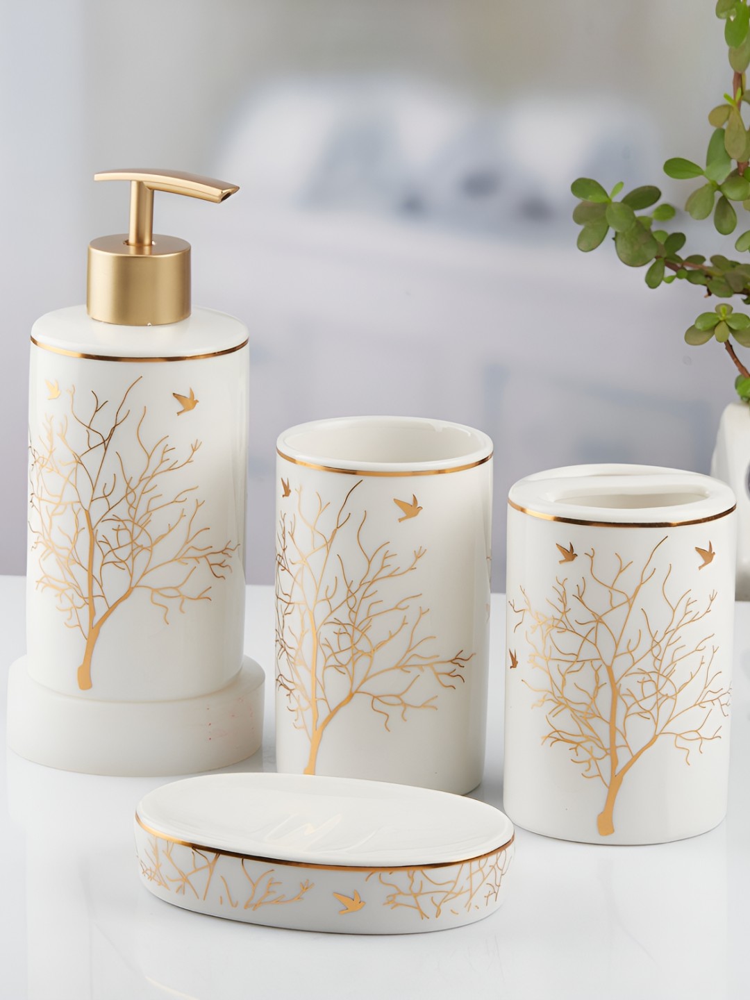 

Kookee White & Beige 4 piece Abstract Ceramic Bath Accessories Set