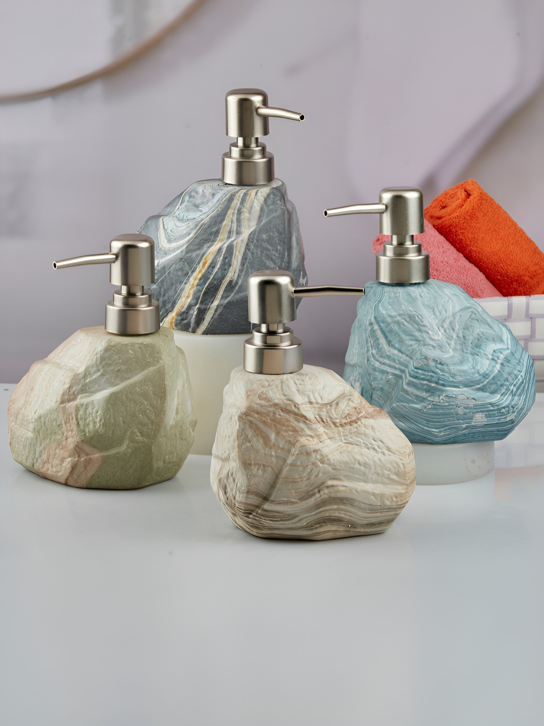

Kookee Blue & Beige 4Pcs Textured Ceramic Soap Dispenser 400ml Each